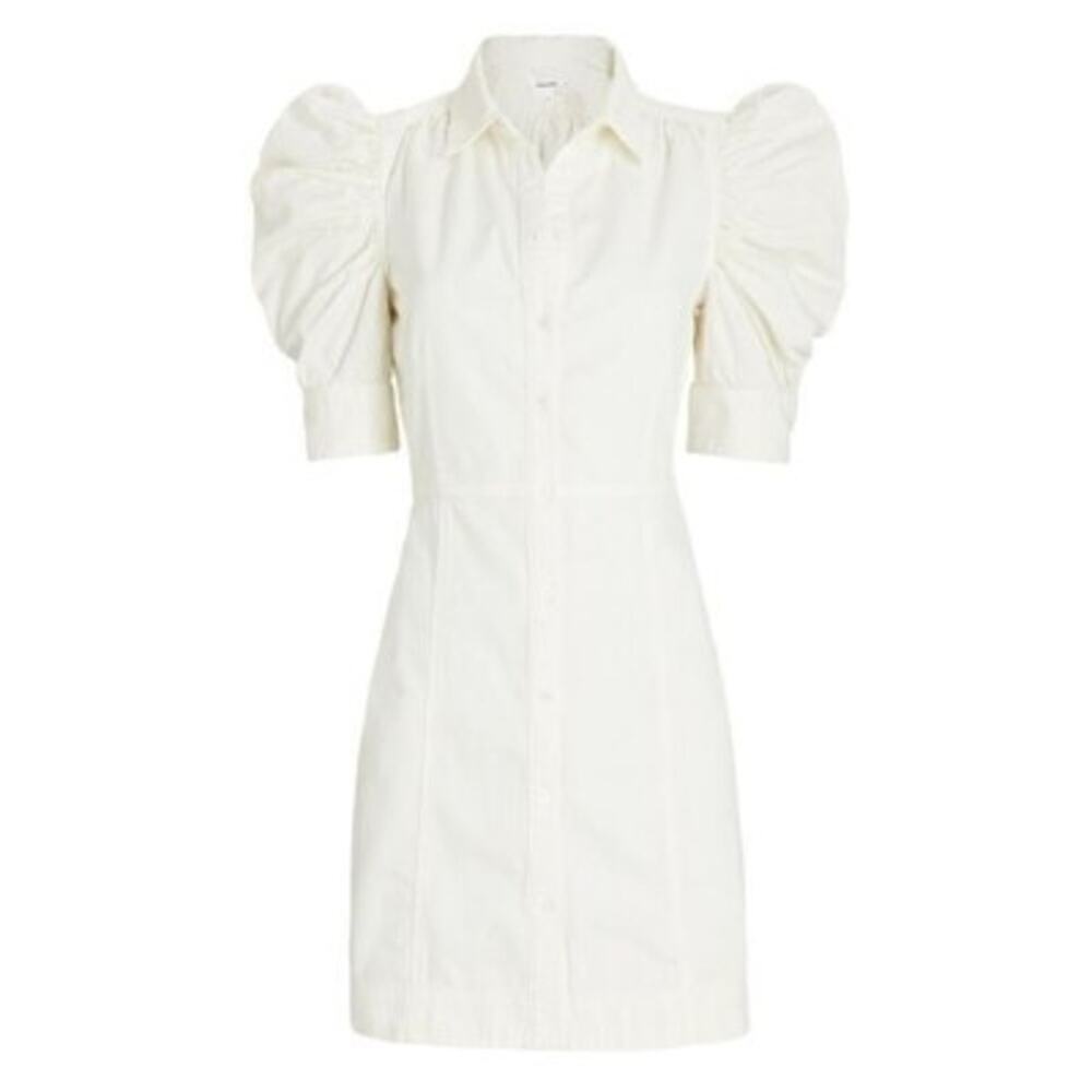 FRAME Gillian Button-Front Puffed Sleeve Mini Dress Size Medium NWOT $398 Ecru
